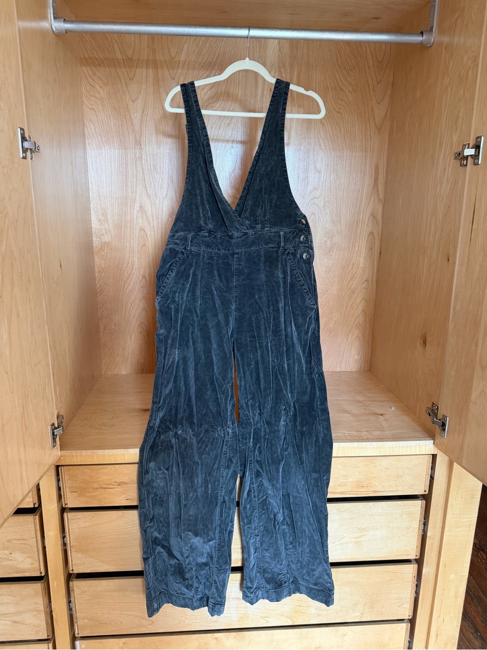 Free People Black Wide-Leg Corduroy Overalls